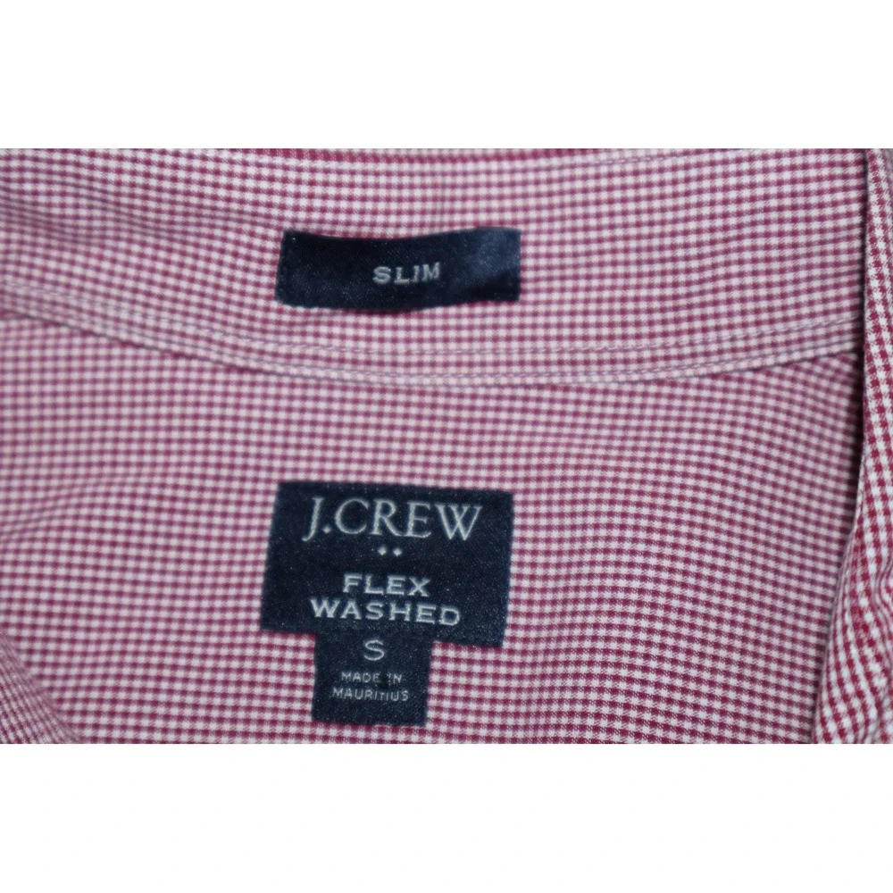 J.Crew Button Down Shirt Mens Small Red Micro Gingham Flex Washed Slim Fit